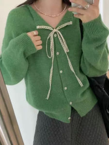 Áo Len Cardigan Dệt Kim Mềm Mại Kiểu Pháp Cho Nữ Mùa Xuân Thu Mới Rộng Rãi Có Nơ Bướm Kiểu Hàn Quốc Áo Khoác Ngoài