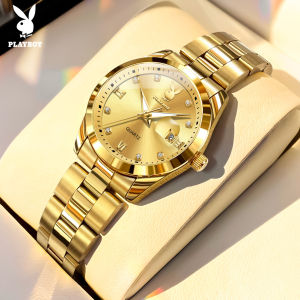 PLAYBOY Watch for Women Waterproof Original Brand Dress Style Diamond Simple Dial Date Stainless Steel Strap