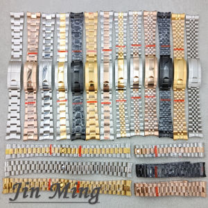 20mm Wide Silver Rose Gold Black 904L Solid Stainless Steel Strap Brushed Polished Oyster Bracelet Folding Buckle Sliding Lock