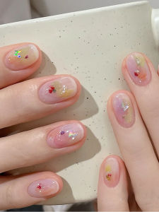 Herenaail Dopaamine Summer Colorful Watercolor Gradient Butterfly Finished Nail Tips Wearable False Nails Beauty Tools