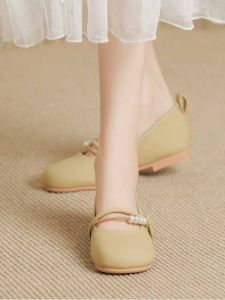 SHIPAILUO | New Chinese Style Womens Mary Jane Flat Bottom Shoes Soft Sole Slip-On Loafers Pearl Embellished Casual Footwear Round Toe