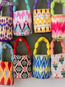 Travel Canvas Bucket Bag Handheld Ethnic Pattern Cultural Creative Water-resistant Soft Foldable Shoulderless Tourist Tote Bag