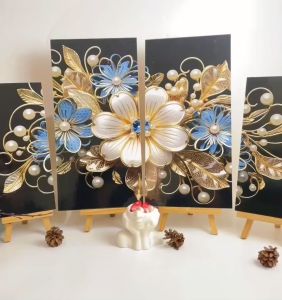 RUNABEE HIASAN DINDING DEKORATIF 3D BLACK FLOWERS ORNAMEN POSTERPAJANGAN KAYU ARTISTIK MINIMALIS