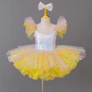 Princess Style Performance Costume Puffy Skirt Childrens Dance Performance Sparkling Tulle Dress Cute Girl Ballet Vestments