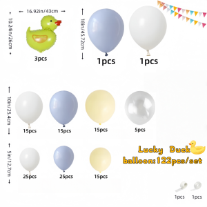 122Pcs Lucky Yellow Duck Balloon Arch Garland Set Macaron Yellow and White Latex Balloons with Mini Duck Foil Balloons for Baby Shower Decoration Childrens Duck-Themed Birthday Party Supplies