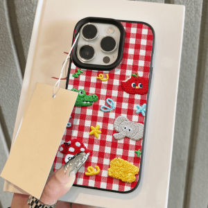 Red Lattice Phone Case Silicone For iPhone 17 Pro Max 18 Pro 16 15 14 13 16 Plus 12 Air 11 Shockproof Cover Funda Capinha Caha