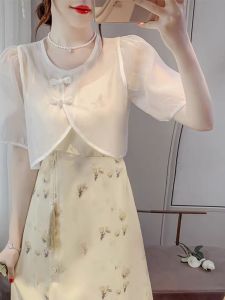 Cocoa Atmosphere Chiffon Blouse for Women 2024 New Style Lightweight Sun Protection Short Sleeve Chemise Summer Clothing