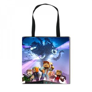 Waterproof Wear-Resistant High-Definition Printing Canvas Casual Shoulder Bag Anime Minecraft Shopping Bag Student Large Capacity Storage Bag Cute Foldable Portable Handbag