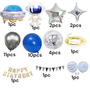 Children Birthday Party Happy Astronaut Cosmonaut Taikonaut Spaceman theme Backdrop Decoration Balloons [PBS007] (come with free pump)