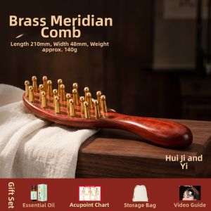 HUIJI | Acupressure Massaging Comb Brass Handle Wide Teeth Cushion Design