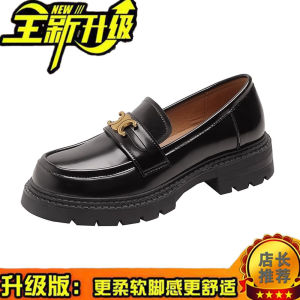 Womens Thick Bottom Loafers Leather Slip-On High Heels Black Commute Style round Toe Fashion Single Shoes PU Material