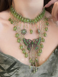 Wo Tion | Oxygen Fresh Apple Green Butterfly Tassel Beaded Necklace