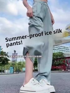 Tencel Thin Straight-leg Denim Womens Summer New Arrival High Waist Plus Size Chubby Girl Loose Slim Looking Ice Silk Wide Leg Pants