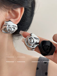 Rose Thorn~Korean Style High-End Leather Flower Earrings Women Unique Small Audience Design Fashionable Hoop Earrings