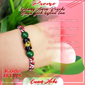 Cuan Hoki Gelang Aura rezeki Kombinasi Batu giok hijau tua & Onyx Naga Natural Bisa Cod