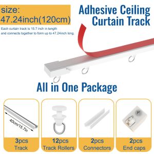Self-Adhesive Curtain Track No Drill Ceiling Wall Mount Nano Silent Sliding Rail White Curtain Rod for Bedroom
