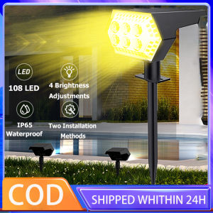 Solar Lamp 108LED IP65 Waterproof Lawn Lights Outdoor Lighting Three Lighting Modes Garden Lights Light Control Sensor Light Security Wall Light Warm/White Light High Brightness Flood Lights for Garden Balcony Courtyard