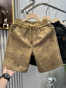 กางเกงขาสั้นชายผ้าฝ้ายผสมโพลีเอสเตอร์ฤดูร้อน ทรงหลวม ทรงตรง ปักลาย ทรงสปอร์ต กางเกงขายาวชายชายหาด กางเกงขายาวลำลอง