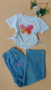 Heart Embroidered Design Wide Leg Pants Trendy Korean Style Outfit Maong OOTD Casual Baggy Pants for 5-12Y Kids Girls