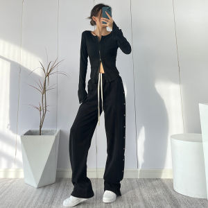 Spring and Autumn Loose Straight-Leg Wide-Leg Pants Casual Sweatpants Womens Ins Trendy Fashion Extended Breasted Sports Pants