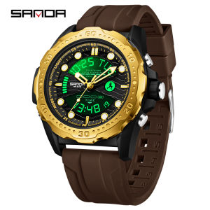 SANDA Mens Round Dual Display Sports Watch|8 Color Silicone Straps|3 Time Zones 50M Water Resistant|Luminous Stopwatch Countdown|Calendar Alarm