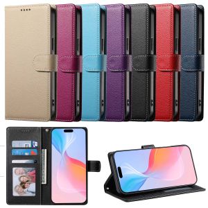 Business Style Flip Cover Anti-Fall Pure Color Litchi Pattern Mobile Phone Case for Samsung Galaxy a Series Environmentally Friendly Material