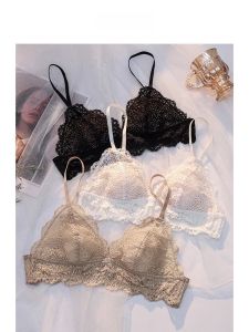 สไตล์ฝรั่งเศส ถ้วยปีกบางเฉียบ ลูกไม้ บราไร้สาย ระบายอากาศได้ดี ฤดูร้อน เซ็กซี่ ผู้หญิง ชุดชั้นในหน้าอกเล็กภาพลวงตาหน้าอกใหญ่