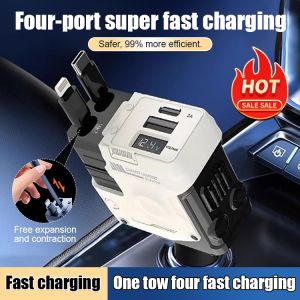 Car 4in1 Super Fast Charger Mecha Retractable Cord Flash Charger Car Charger