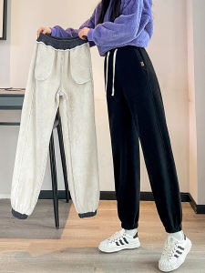 LANGPIN | Thickened Lamb Velvet Sports Pants Womens High Waist Corduroy Fleece Lined Autumn Winter Warm Trousers Fashionable Lantern Style