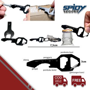 SPIDY Gantungan Kunci Motor Mobil Sepeda Multi Fungsi Pembuka Botol Baut Penggaris Obeng Minus