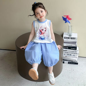 Princess Elsa Girls Summer Outfit Sleeveless Set 2025 New Childrens Lantern Mosquito-Resistant Pants Girls Summer Two-Piece Set