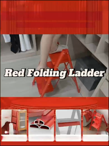 Red Folding Ladder / Lightweight Carbon Steel Ladder / Anti-Slip Lightweight Home Ladder
