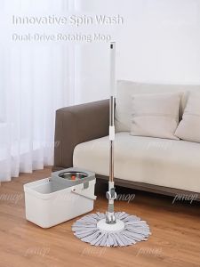 PMOP Mop With Spinner With Bucket 360 Easy Rotating Dual Drive Mop Handle Absorbent Cloth Magic Mop