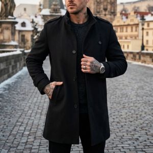 Áo Khoác Măng Tô Nam Mùa Đông Có Vai Đệm Kiểu Dáng Công Sở Lịch Sự Chất Liệu Polyester Nhẹ Tiện Lợi Cho Người Đi Làm.