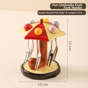 Creative High Aesthetic Value Fruit Forks & Ceramic Storage Set