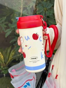 Cốc Nước Bằng Thép Không Gỉ Hình Chú Chó Tay Cầm Cốc Nước Ấm Di Động Dung Tích Lớn Hình Quả Táo Dễ Thương Cốc Nước Nữ Cao Cấp