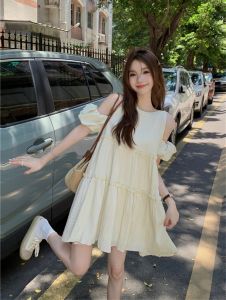 Sweet Princess Style Shoulder Bared Neckline Summer New Womens Dress French Gentle Vintage Feel A-Line Skirt Single Piece