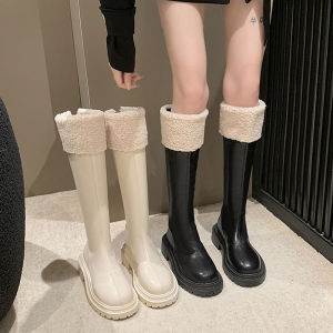 plus Size Womens Boots 41 to 43 Long Tube Martin Boots Winter Fleece Lined Snow Boots Fashionable High Top Rubber Outsole