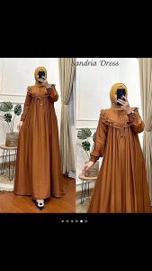 SENNA STORE Sandria Dress Gamis Viral Terbaru 2023 Bahan Crinkle Airflow Baju Wanita Simple Kekinian