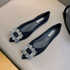 Elegant Sharp Toe Flat Bottom Shoes for Women with Square Buckle Soft Bottom Suitable for Pregnant Women Fashionable Casual Wedding Shoes