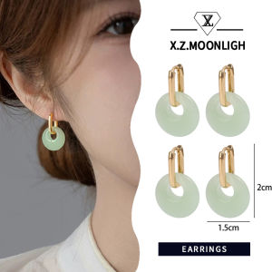 X.Z.MOONLIGH French Retro Circle Earrings New Chinese Style Natural Jade Unique Earrings