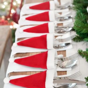 5/10Pcs Christmas Tableware Holder Bags Fork Knife Cutlery Bags Xmas Party New Year Home Decorations Table Ornament