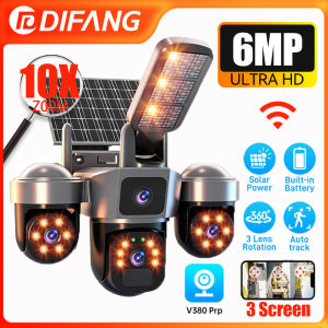 difang | 6MP WIFI Solar Camera 3 Lens 3 Screen 10X Optical Zoom Outdoor PTZ PIR Human Detection Security Cameras Auto Tracking CCTV V380