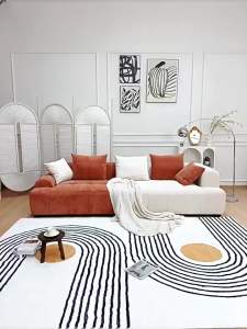 Creamy Style Fabric Sofa Straight Row