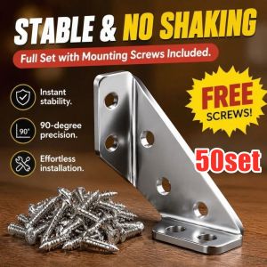 50Sets Premium 304 Stainless Steel Angle Iron Connector for Furniture Fixation Universal Furniture Corner Connector / Stainless Steel Cabinet Angle Brackets / Triangular Support Brackets for Wood Furniture / Heavy Duty Furniture Corner Connectors with