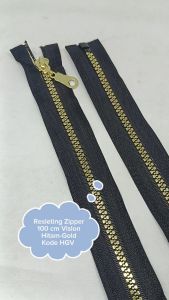Resleting Zipper Ritsleting Busana 100 cm Vislon Hitam Gold Emas Set Open End Kode HGV Harga Per Biji