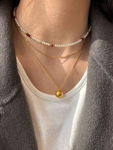 GOOYNN | Ancient Sand Gold Necklace with Small Golden Ball Pendant