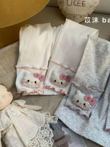 Cute 3D Kitty Long Trousers Childrens Base Layer Pants Autumn New Style Polyester Fiber Baby Girls Fashionable Bottom Pants