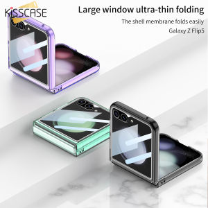 Kisscase For Samsung Z Flip5 Clear Case With Large View Flip Back Cover With Film Hard PC+TPU Material Cases Mobile Phone Back Cover Shell Case For Galaxy Zflip5 Flip4 Flip3 5G