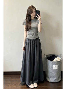 LIRUSHAN | Summer Petite Short Sleeve Slimming Dress Grey